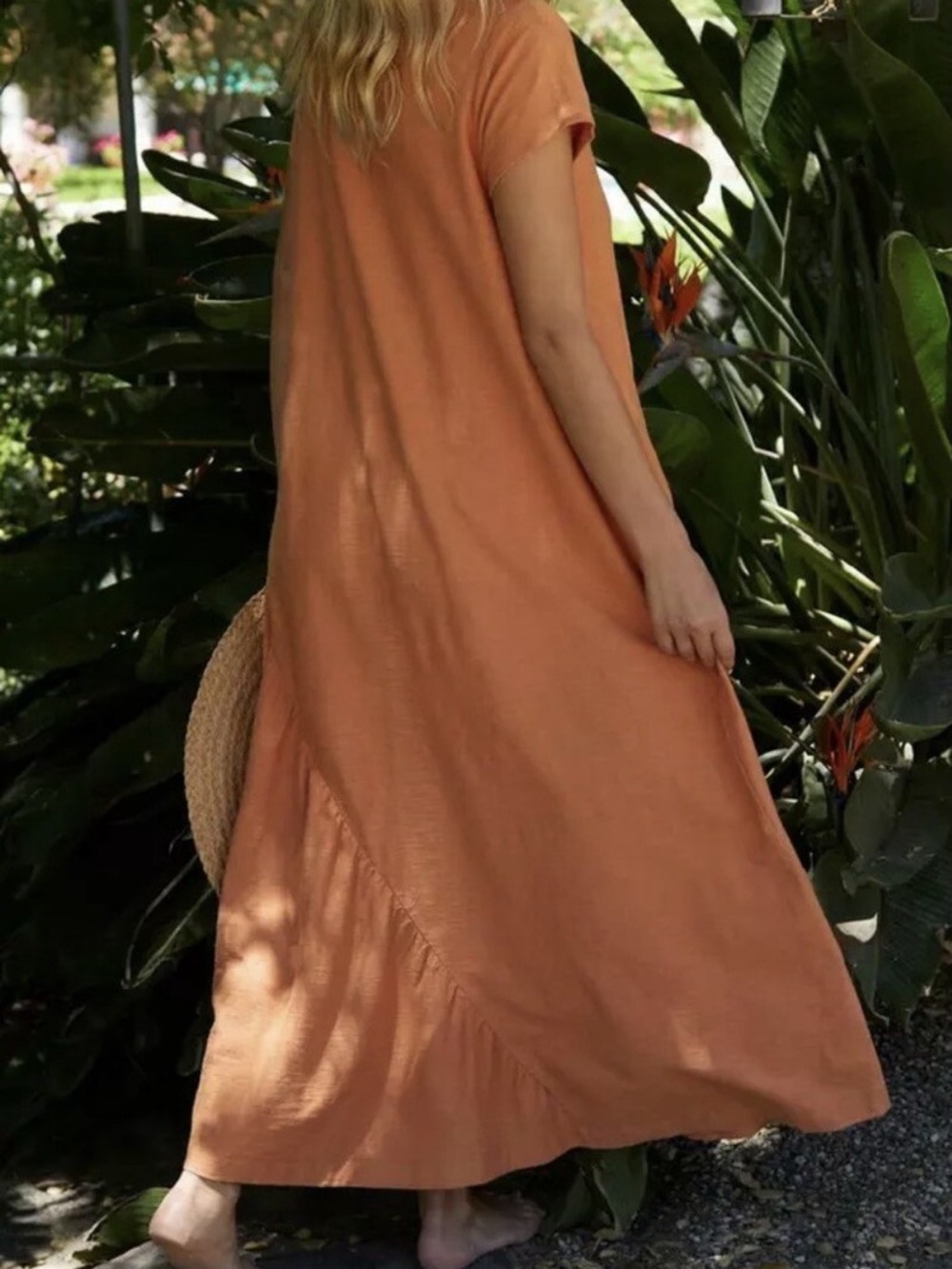 Free People FP Beach Lena T-Shirt Dress Size M Linen Cotton Terra Cotta Orange